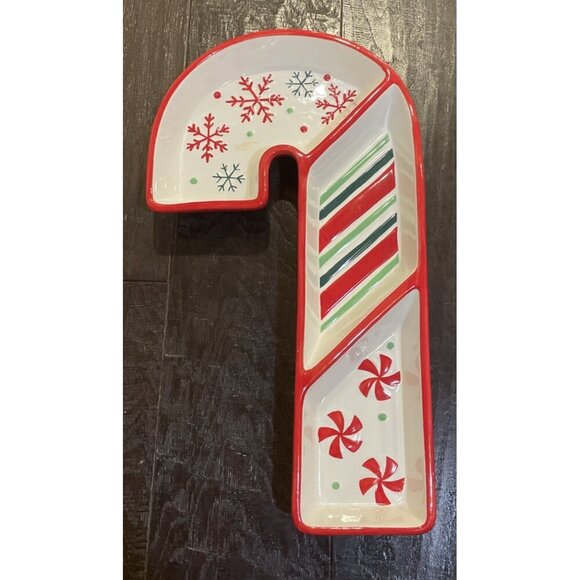 Ganz Bella Casa Christmas Holiday Candy Cane‎ Stripe Serving Plate Tray Platter - Picture 1 of 4